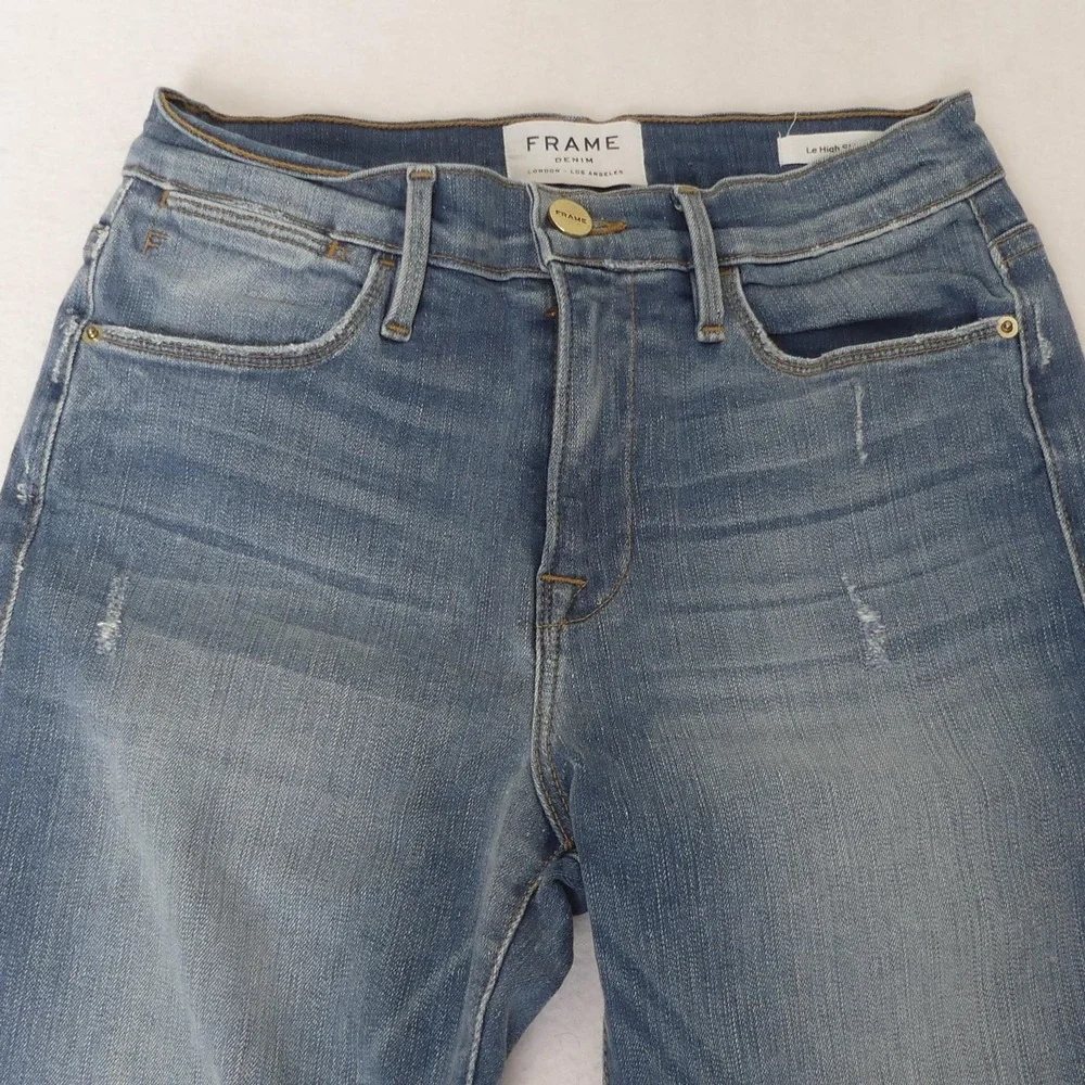 Frame Le High Skinny‎ Jeans Womens 26 Blue Brummel Distressed Raw Hem Made USA